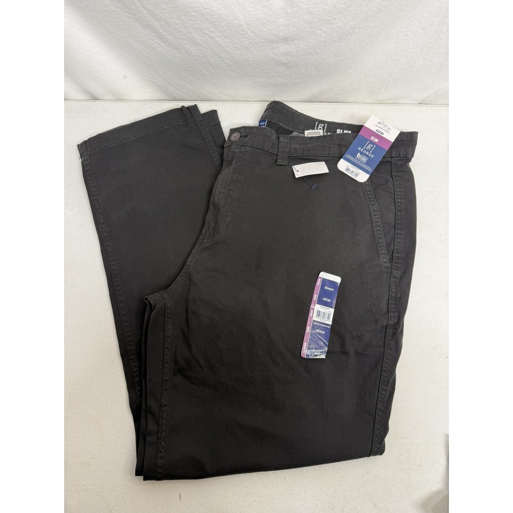 George Mens Slim stretch Chino Pants Black, cotton NWT size 42x30